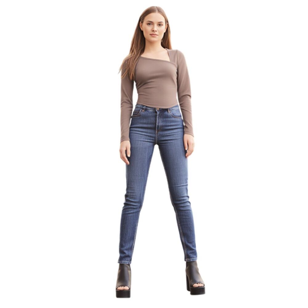 Abercrombie & Fitch Crop Long Sleeve Asymmetrical Neck Beige Top Size XS